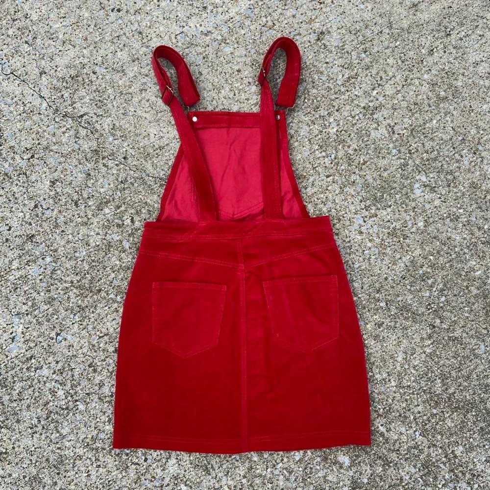 Red Mini Overall Dress - Picture 2 of 4